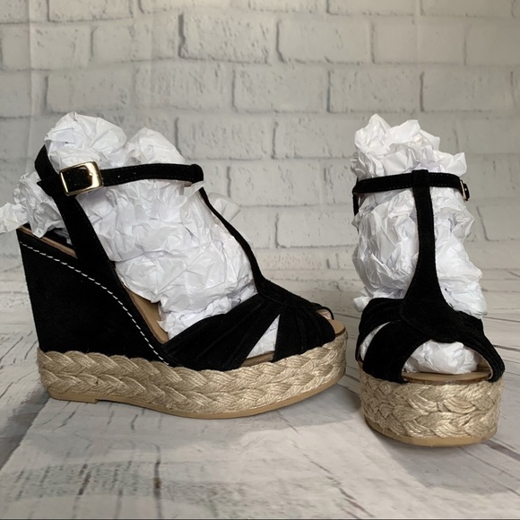 ANDRE assous Mecca Black Suede Espadrille Wedge - Picture 1 of 8